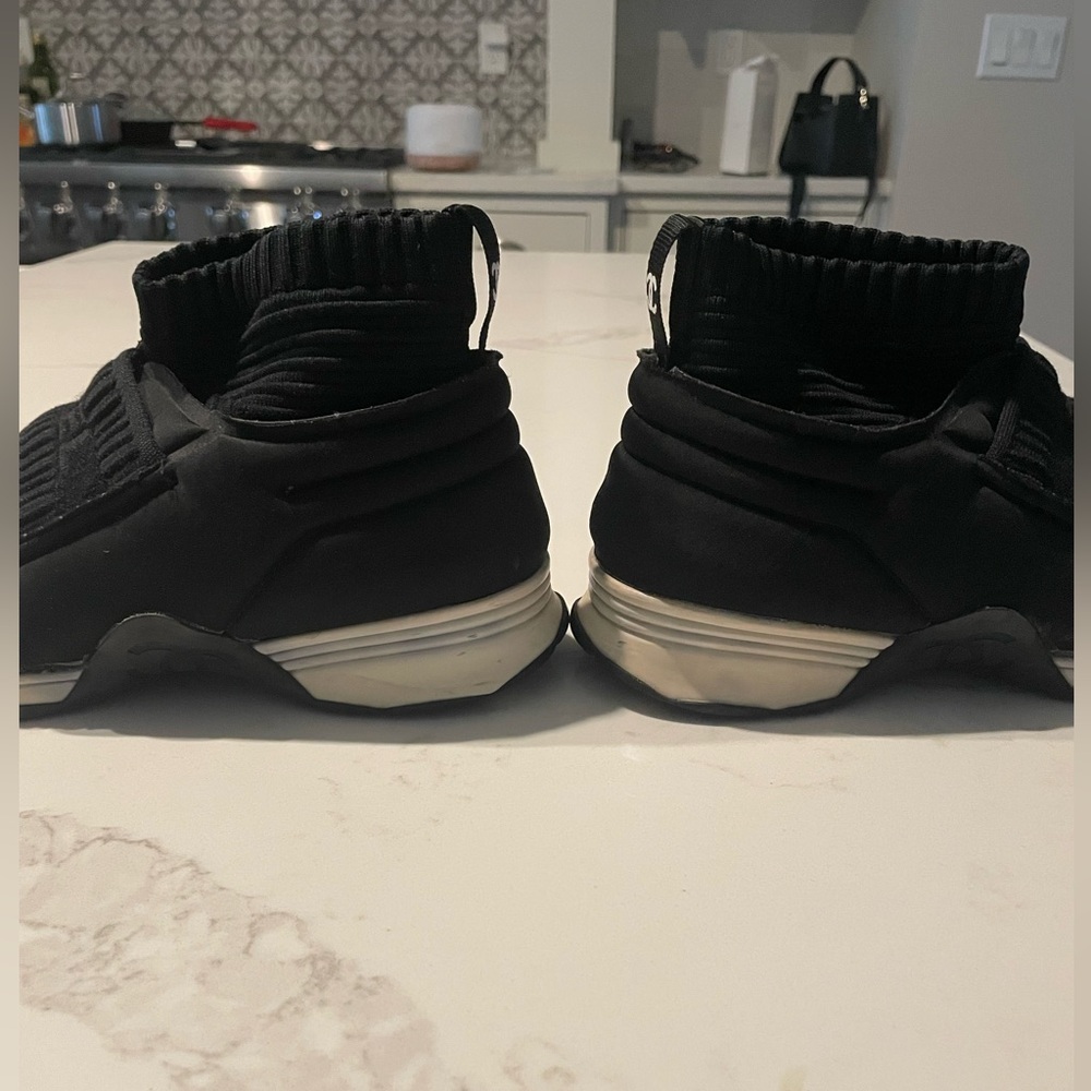 CHANEL Black Slip-On Knit Athletic Sneakers
